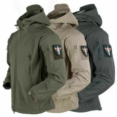 Mens Waterproof Soft Shell Jacket Tactical Hoodie Winter Warm Military Coats UK • £9.59