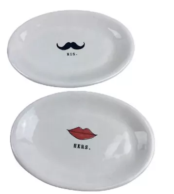 Rae Dunn HIS Mustache & HERS Lips Oval Plates (set Of 2) • $20