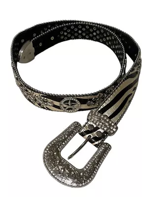 Montana West Ladies Leather Belt Black White Bling Rhinestone Womens Sz 38 NWOT • $29.99