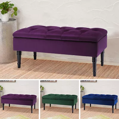 Chesterfield Velvet Ottoman Storage Box Footstool Seat Stool Bench Coffee Tables • £89.95