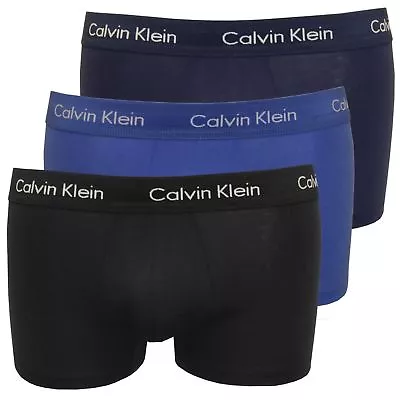 Calvin Klein Mens 100% Authentic CK 3 Pack Low Rise Trunk Boxer Blue/Navy/Black • £29.99