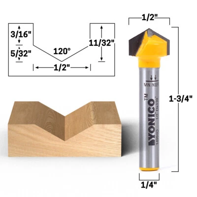 $10.95 • Buy 120 Degree X 1/2  Diameter V Groove Router Bit - 1/4  Shank - Yonico 14994q