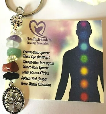 Tree Of Life Chakra Bag /purse Keyring Charm Healing Gemstone Gift . Reiki. • £3.99