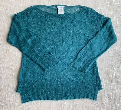 Sfizio Italy Women’s Sz L /10 Open Knit Pullover  Sweater Green Mohair Blend • $14.99