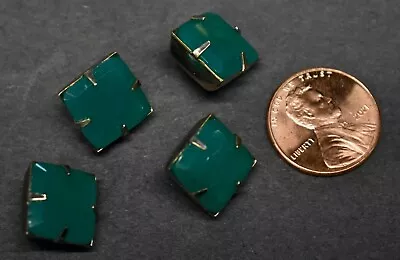 $4.99 • Buy VINTAGE SQUARE GLASS BUTTONS • 12mm • SILVER SHANK • JADE GREEN