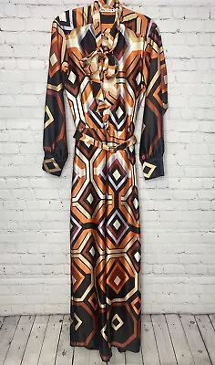 NWT ZARA Retro 70’s Geometric Pattern Satin Effect Belted Jumpsuit • $15