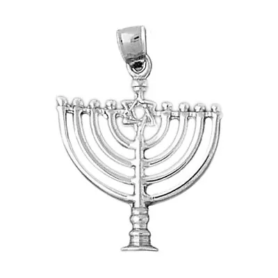 Rhodium Plated 925 Sterling Silver Hanukkah Menorah Pendant • $48.99