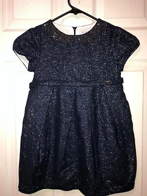 EUC Girls MAYORAL Boutique Navy Blue Silver Holiday Wool Party Dress 7T T / 7 • $14