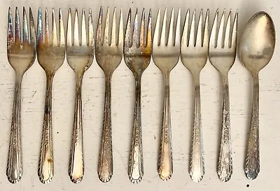 Forks & Spoon 9 Pc Lot H&T Mfg Co. Wentworth Pattern Silverplate Vintage • $16.46