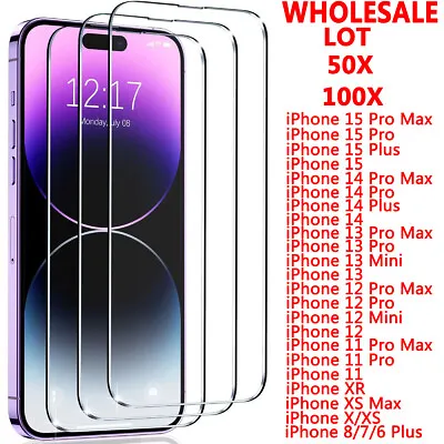 Bulk Lot 100X Tempered Glass Screen Protector For IPhone 15 14 13 12 11 Pro Max • $54.99