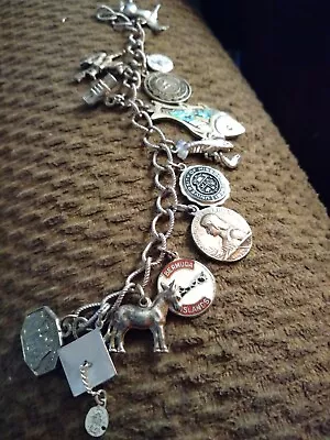 Vintage Sterling Silver Charm Bracelet With 13 Charms • $60