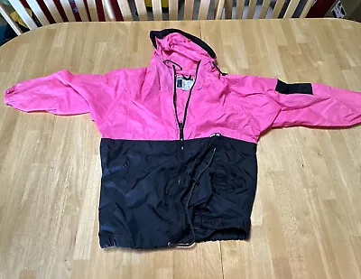 Vtg Pink Black Hooded Pacific Trail Womens Windbreaker Ski Coat Jacket  Sz Large • $19.39