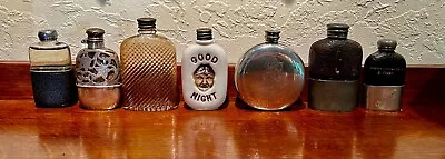 7 Vintage Flasks Including Silver Overlay And Sheffield Pewter   • $15.50