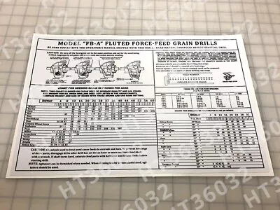 John Deere Van Brunt Grain Drill Model FB-A FBA SEED And FERTILIZER CHART Decal • $45