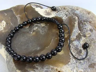 £6.99 • Buy Men's Women's Shamballa Bracelet 6mm BLACK AGATE Gemstone Beads 7.5inch