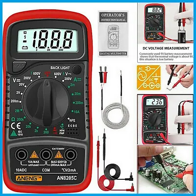 LCD Digital Multimeter Voltmeter Ammeter AC DC Current Circuit Tester Buzzer Pro • £9.99