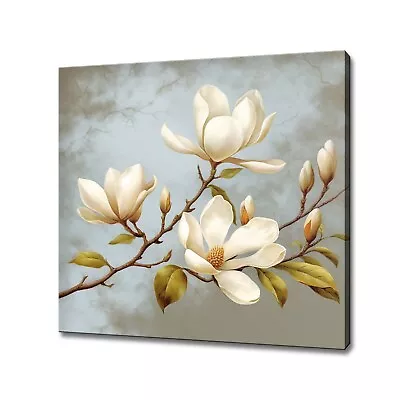 Beautiful White Magnolia Flowers Branch In Bloom Canvas Print Art Picture Wall • $199.55