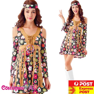 Ladies 1960s Retro Groovy Costume Hippie Hippy Lady 60s 70s Disco Fancy Dress • $28