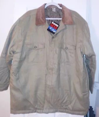 NEW Vintage Marlboro Gear Mens XL Khaki Button Down Leather Collar  Jacket • $37
