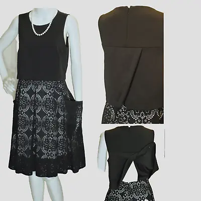 Adrianna Papell~mint!!~black 2pc Look Slvlss Tea Dress Pleated Lace Skirt Sz:4 • $15.82
