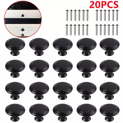 £7.99 • Buy 20X Door Knobs Cupboard Cabinet Drawer Round Furniture Kitchen Pull Handle Black