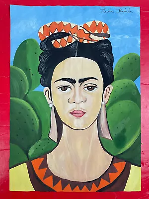 Frida Kahlo (Handmade) Drawing Mixed Media On Old Paper Signed & Stamped • $125