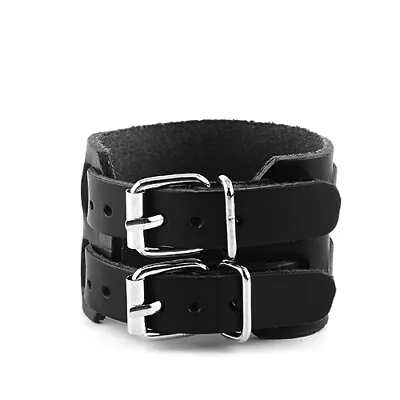 Men Adjustable Genuine Leather Bracelet Punk Wide Wrist Belt Wrap Cuff Wristband • $6.89