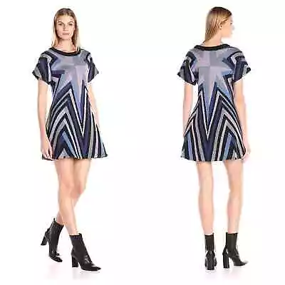 NEW Mara Hoffman Compass Knit Swing Dress Blue Purple Star Geometric Stripe XS • $50