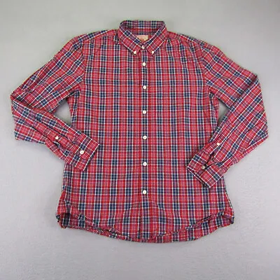 J Press Shirt Mens Medium Red Blue Plaid Button Up Casual Cotton Long Sleeve • $34.97