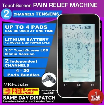 Touch Screen Dual Channel Tens Machine Pain Relief Massager Physio 3.5'' LCD  • $75.99