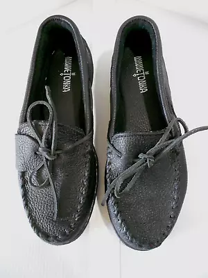 Minnetonka Moccasins Loafers Black Genuine Moose Hide Sz 9 Women NWOB • $42.99