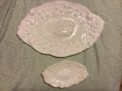 Vintage Fostoria JENNY LIND CAMEO WHITE MILK GLASS VANITY TRAY SET • $30