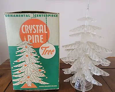 Christmas Plastic Crystal Pine Tree Centerpiece Ornaments W/Box Peerless Vintage • $79.99