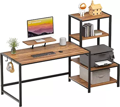 Computer Desk 58 Inch With Storage Printer Shelf Reversible Home Office Desk Wit • $177.23