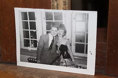 Vintage Photo 1950's Man With Pretty Lady In Party Hat • $5