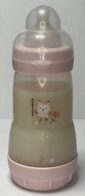 £6.81 • Buy 8 Oz Mam Reborn Baby Bottle With Fake Formula Milk - Pink With Owl And Leaves