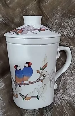 Teavana Porcelain Tea Cup W/ Infuser & Lid Flowers And Birds Used • $20