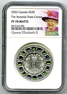 2022 $20 Canada 1oz Silver Proof Ngc Pf70 Queen Elizabeth Imperial State Crown • $0.99