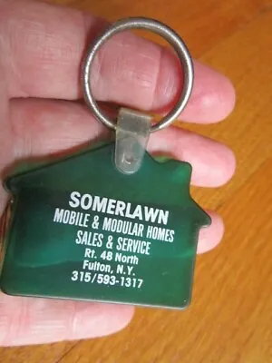 Vintage Fulton NY Keychain Somerlawn Mobile Homes House Shaped Vinyl Key Ring • $11.95