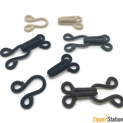 £2.85 • Buy Fur Hooks And Eyes Fasteners - Cotton Covered In 5 Colours, Black, Brown (708)