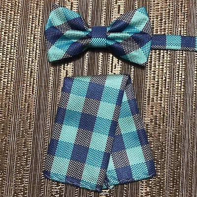 Vintage Plaids & Checkers Pattern Butterfly Bow Tie And Pocket Sqaure Hanky Sets • $11.63