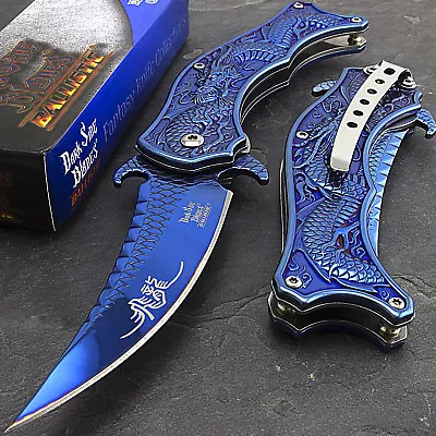 8.5  BLUE DRAGON TITANIUM SPRING ASSISTED FOLDING POCKET TACTICAL KNIFE Open • $11.95