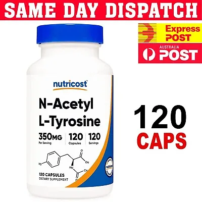 Nutricost N-Acetyl-L-Tyrosine 350mg 120 Capsule Premium Grade Au Free Post ! • $34.95