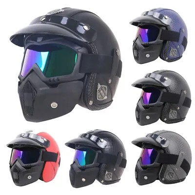 DOT Vintage Open Face Motorcycle Helmets Scooter Helmet W/Face Mask Cafe Racer  • $89.99