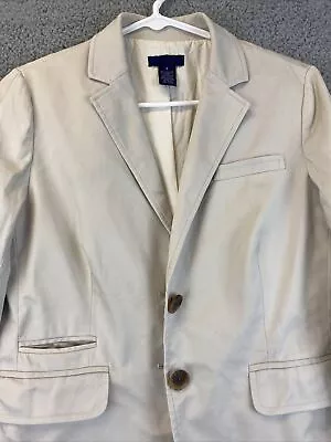 J Crew Blazer Suit Jacket 4 Women Beige Lined Tan 2 Button Pockets / 34-1 • $33.97