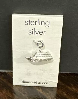 Vintage NOS Sterling Silver Diamond Accent Cruise Ship Charm • $45