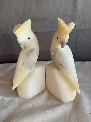 Vintage Alabaster Marble Bookends Cockatiel Bird Statue/Italy • $119.99