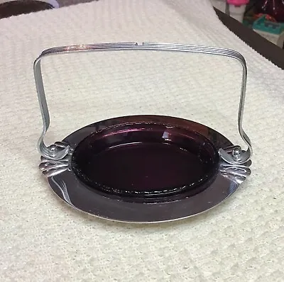 $17.95 • Buy 303A~ VTG KROME KRAFT FARBER BROTHERS NY Purple Glass Relish Dish Caddy Serving