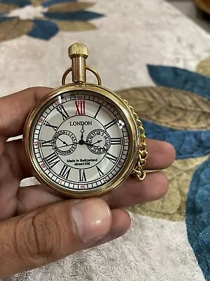 Mens Vintage Pocket Watch With Chain Brass Watch • £37.04