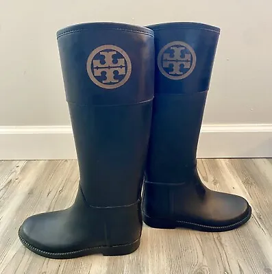 Tory Burch Classic Black Rain Boots Wellies Riding Boots Size 6 B • $75